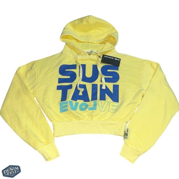 OAK & ACORN Yellow Sustain Statement Graphic Cropped Sweatshirt/Hoodie | NEW!! - Picture 7 of 14